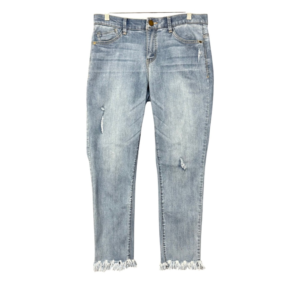 Democracy Jeans Women 6 Blue Light Wash Distressed Fringed Hem Slimming Ab Tech